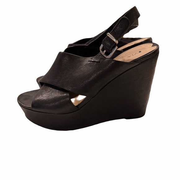 Via Spiga Black Open-Toe Wedges - Picture 4 of 5